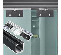 Rail Porte Coulissante Kit de Quincaillerie et de Rail pour Porte Coulissante en Verre à Montage au Plafond, Rail Coulissant à Fermeture Amortie pour Cloison Intérieure(Black,56in(142cm))