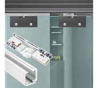Rail Porte Coulissante Kit de Quincaillerie et de Rail pour Porte Coulissante en Verre à Montage au Plafond, Rail Coulissant à Fermeture Amortie pour Cloison Intérieure(Silver,56in(142cm))
