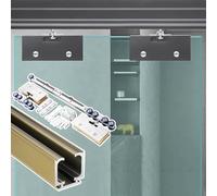 Rail Porte Coulissante Kit de Quincaillerie et de Rail pour Porte Coulissante en Verre à Montage au Plafond, Rail Coulissant à Fermeture Amortie pour Cloison Intérieure(Champagne,56in(142cm))