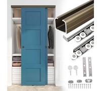 Rail Porte Coulissante Kit de Quincaillerie et de Rail pour Porte de Placard Coulissante, Quincaillerie pour Porte Coulissante D'armoire, Montage Par Le Haut, Support à Galet Simple(117cm(46in))