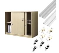 Rail Porte Coulissante Kit de Quincaillerie pour Porte Coulissante à Galandage, Système de Rail Robuste pour Porte Escamotable avec Guide au Sol, Jeu de Roulettes pour Rails(White,72inch/182.9cm)