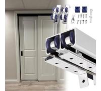 Rail Porte Coulissante Kit de Quincaillerie pour Porte Coulissante, Rail de Porte de Placard Double en Aluminium, Kit de Porte Escamotable Robuste de 100, 120, 150, 200, 240, 280 cm avec Roulettes(Sil