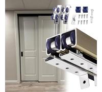 Rail Porte Coulissante Kit de Quincaillerie pour Porte Coulissante, Rail de Porte de Placard Double en Aluminium, Kit de Porte Escamotable Robuste de 100, 120, 150, 200, 240, 280 cm avec Roulettes(Cha