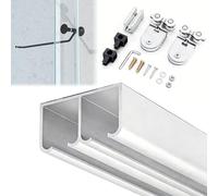 Rail Porte Coulissante Kit de Quincaillerie pour Portes Vitrées Doubles Sans Cadre, Rail de Porte Coulissante Escamotable à Montage Supérieur, Rail pour Caisson D'armoire(2.8m/110.2in/9.2ft)