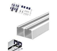 Rail Porte Coulissante Kit de Rail Coulissant pour Porte Placard à Double Contour Renforcé, Quincaillerie pour Fantôme Grange et Armoire pour Portes Coulissantes en Bois(Silver,8.3ft/253cm)