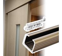 Rail Porte Coulissante Kit De Rails pour Porte Coulissante Escamotable (60 À 900 Cm), Rail Remplacement pour Porte Grange, D'armoire Ou Verre avec Support À 8 roulettes, Plafond Ou Au Mur(7 ft/2.1 m)