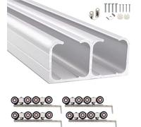 Rail porte coulissante Kit De Rails Pour Porte De Grange Coulissante D'extérieur, Pour Porte Double, Coulissant En Douceur Et En Silence, Personnalisable(6.8ft/207cm)