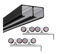 Rail porte coulissante Quincaillerie Porte Grange Coulissante Noire À Montage Au Plafond 2 Portes, Kit Rail Porte Contournement Qualité Commerciale - Alliage D'aluminium, Robuste(2.5ft/30in/76cm)