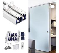 rail porte coulissante Rail de Porte Coulissante Double en Aluminium, Quincaillerie pour Porte Coulissante en Bois, Rail de Porte Escamotable Fixé Plafond Rouleau(Silver,144in/366cm)