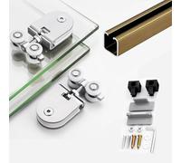 rail porte coulissante Rail de Porte Coulissante en Verre Montage Supérieur, Ensemble de Rail et Poulie Porte Coulissante Silencieuse, Guidage Douceur Portes Verre(Champagne,230cm/90.6in)