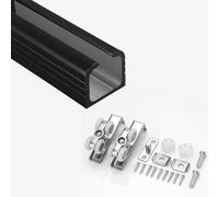 rail porte coulissante Rail de Porte Coulissante Invisible de 3 mm D'épaisseur Avec Mécanisme de Fermeture en Douceur, Rail et Quincaillerie Porte Placard Coulissante Épissée(Black,380cm/149.6in)