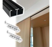 Rail porte coulissante Rail De Porte Coulissante Robuste De 1 À 6 M Avec Supports À 8 Roulettes, Système De Double Rail Dissimulé Pour Porte Coulissante/À Galandage/De Placard(Black,3.4m/11.2ft)
