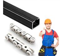 rail porte coulissante Rail De Remplacement De Rouleaux De Porte Escamotable, Kit De Quincaillerie Coulissante Pour Porte De Placard Silencieuse Avec Poulie(Black,110cm/43.3")