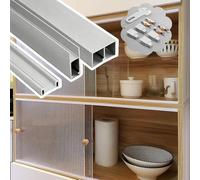 Rail Porte Coulissante Rail Guidage Portes Coulissantes Système Deux Portes, Kit Rails Vitrine Portes Verre 8 mm D'épaisseur Panneaux Acrylique, Système Rails Portes Vitrine(2.4m (7.9ft))