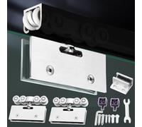 rail porte coulissante Rail pour Porte Coulissante à Usage Intensif, Kit de Quincaillerie pour Porte Coulissante en Verre, Roulette en Acier avec Rail pour Portes Verre(Black,80cm/31.5in)