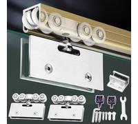 rail porte coulissante Rail pour Porte Coulissante à Usage Intensif, Kit de Quincaillerie pour Porte Coulissante en Verre, Roulette en Acier avec Rail pour Portes Verre(Champagne,80cm/31.5in)