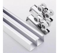 Rail Porte Coulissante Rails pour Portes Coulissantes Doubles, Kit de Quincaillerie pour Portes de 18 à 25 mm, Rails pour Portes de Placard avec Guide au Sol et Roulettes(Silver,51in(130cm))