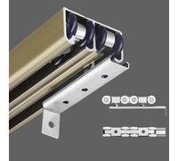 Rail Porte Coulissante Rails pour Portes Coulissantes Doubles, Kit de Quincaillerie pour Portes de 18 à 25 mm, Rails pour Portes de Placard avec Guide au Sol et Roulettes(Champagne,95in(241cm))