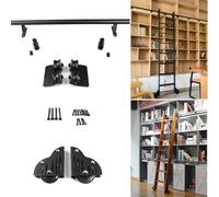 Rail pour échelle mobile, Kit de quincaillerie for porte de grange coulissante, rail d'échelle de bibliothèque en acier inoxydable avec roulettes au sol, plusieurs tailles(6.6ft/200cm Track Kit)