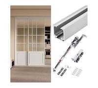 Rail pour porte coulissante, Kit de rail coulissant for porte grange montée au plafond avec fermeture douce, argent-blanc(5.8m/19.0ft)