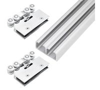 rail pour porte coulissante Rail De Porte Coulissante En Aluminium Et Verre - Kit De Rails De Porte Coulissante En Douceur Et Silencieusement Pour Salle De Sport, Maisons, Vérandas(Double-track,1.5m)