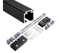rail pour porte coulissante Rail Et Ferrures Pour Portes Coulissantes En Aluminium, Amortisseur Bidirectionnel - Kit De Rail Coulissant Pour Chambres/Salles De Bains/Bureaux(Black,5.0m)