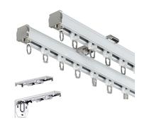 Rail rideaux silencieuse à rails à double rangée, tringle a rideaux en Aluminium 1m 1.5m 2m 2.5m 3.0m 3.5m séparation de pièce Pour Salon Chambre Chambre Diviseur, Montage au Plafond ou au Mur(5.7m)