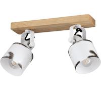 Rail Spot Kilburn,Rampe De 2 Spots Orientables,Fsc100hb,Barre De Spots Pivotants Au Style Campagnard,Plafonnier En Métal Blanc Et Bois Naturel,Lampe De Plafond Avec Douille E27