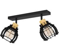 Rail Spot Stillington 1,Rampe De 2 Spots Orientables,Fsc100hb,Barre De Spots Pivotants Au Style Industriel,Plafonnier En Métal Noir Et Bois Naturel,Lampe De Plafond Avec Douille E27
