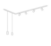 Rail système de rails kit complet 4 x spots GU10 2 x pendule en forme de L bl...