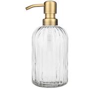Rail19 Fluted Glass Nouveau Soap Dispenser with Metal Soap Pump - Lotion & Liquid Hand Soap for Kitchen and Bathroom, 12oz (Farmhouse Brass)