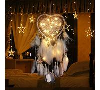 RAILONCH Attrape-rêves en forme de cœur - Style bohème - Fait à la main - Lumière LED - Décoration romantique (blanc, avec lumières)