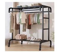 Rails à Double Poteau Chariot à vêtements Mobile Portable Porte-vêtements en métal Robuste Cintre autoportant avec étagère de Rangement inférieure et Roues pour Chambre Entrée (Color : Black, Size :