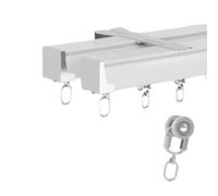 Rails à Rideaux muraux Robustes, système de Rails à Rideaux de Plafond Silencieux en Alliage d'aluminium, Rails à Rideaux Double rangée pour Chambre/Salon/fenêtre/hôtel(White,180cm)