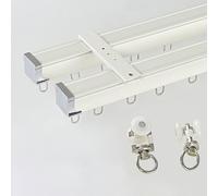 Rails De Rideau à Double Rail, Rail De Plafond Robuste En Aluminium, Tringle à Rideau Au Plafond Ou Support Mural Pour SéParateur De Pièce Salon Chambre, Installation Facile, 5 Couleurs(Color:Blanc,Si
