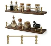 Rails Galerie en Laiton pour Étagère, Rail de Protection d'éTagèRe Garde-Corps Décoratif en Laiton pour Étagères Anti-Basculement Barre de Sécurité avec Supports pour Cuisine(Brass-B,8in/20cm)