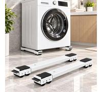 Rails lave-linge pour Brandt BWF714DWA | 2 rails blancs réglables de 45 à 70 cm, avec 16 roulettes, patins et freins pour déplacer votre lave-linge.