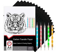 Raimarket Lot de 200 feuilles de papier carbone noir pour traçage sur tissu, papier carbone pour traçage sur bois et toile, 5 stylets, papier de course pour dessin de patrons de couture, format A4