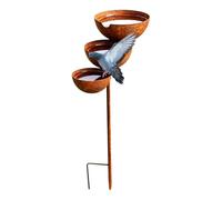 Rain Catcher Bird Bath, 3-Tier Cascading Garden Stake, Plant Support Rust Metal Garden Ornament, Vintage Rainwater Collector Hummingbird Butterfly Bee Watering Station for Patio Yard Lawn Decorations