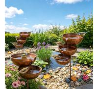 Rain Catcher Bird Bath- 3-Tier Cascading Rain Catcher Bird Bath & Bee Watering Station, Rust-Resistant Metal Garden Stake with 65x12x5 cm Water Bowls,Easy Ground Installation (2pc)