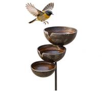 Rain Catcher Bird Bath, 3-Tier Rain Catcher Garden Stake, Bird Bath for Outside, Lawn Yard Outdoor Decor, Metal Water Bowl, Watering Station (White)