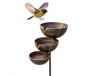 Rain Catcher Bird Bath, 3-Tier Rain Catcher Garden Stake, Bird Bath for Outside, Lawn Yard Outdoor Decor, Metal Water Bowl, Watering Station (White)
