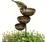 Rain Catcher Bird Bath,Bronze Rain Catcher Garden Stake,Metal Tall Three Tier RainCatchers for Garden,for Butterfly Bee Bird and Outdoor Rainwater Collection Bird Landscape (1)