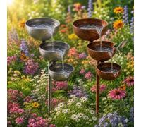 Rain Catcher Bird Bath Tiered - Bring Life Back to Your Garden, 3-Layer Self Filling Bird Bath Stake for Hummingbird Butterfly & Bee, Vintage Watering Station, for Garden Lawn Yard (2pcs)