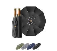 Rain Cats Grand parapluie de 114,3 cm de diamètre pour la pluie, 10 baleines, en fibre de verre, coupe-vent, grand compact, automatique, pliable, voyage, tissu épais/poignée en bois, A-noir, 45 inches