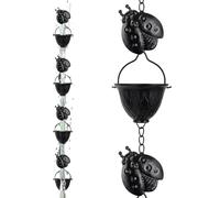 Rain Chain, Decorative Rainwater Collector, Heavy Duty 12-Cup Design, Adapter Drainage Extension, Outdoor Downspout Alternative for House, Roof, Tree, Canopy, Gazebo, 9.1ft, Black