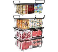 RAIN QUEEN Lot de 4 organiseurs de tiroir de réfrigérateur avec poignées - Panier de rangement en métal empilable pour chambre à coucher, armoire, réfrigérateur, congélateur (noir)