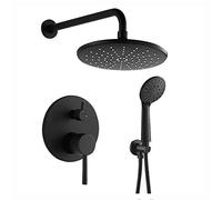 Rain Shower System Black 8 inch Shower Faucet Set Brass Shower Combo Set Wall Mounted Rain Mixer Shower with 3 Mode Handheld Shower, ABS Shower Head, Embedded Box,Brass Hand Shower Holder