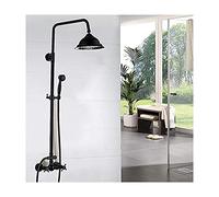 Rain Shower System Black Bronze Shower Faucet Set Wall Mounted Shower Combo Set Brass Double Handle Rain Mixer Shower with 8 inch Rainfall Shower Head, Handheld Shower