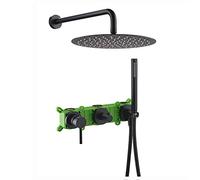 Rain Shower System Black Shower Faucet Set Brass 10 inch Shower Combo Set Wall Mounted Rain Mixer Shower with Handheld Shower, Embedded Box,Stainless Steel Shower Head